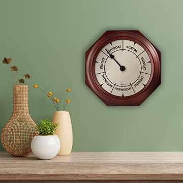 DayClocks Classic Day of The Week Wall Clock with Solid Wood Frame – Calendar Day Clock – Ideal Retirement Gift for Men & Women – Mahogany, 10"