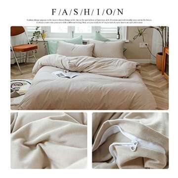 AMWAN Apricot Beige Duvet Cover Queen - Soft Jersey Knit Comforter Cover Set