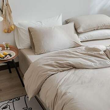 AMWAN Apricot Beige Duvet Cover Set - Queen Size Cozy Bedding