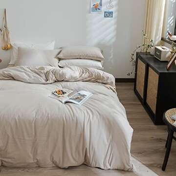 AMWAN Apricot Beige Duvet Cover Set - Queen Size Cozy Bedding