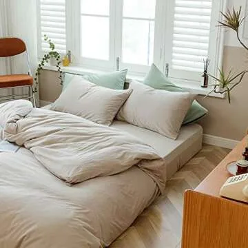 AMWAN Apricot Beige Duvet Cover Set - Queen Size Cozy Bedding