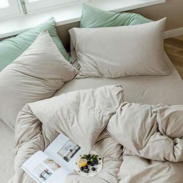 AMWAN Apricot Beige Duvet Cover Set - Queen Size Cozy Bedding