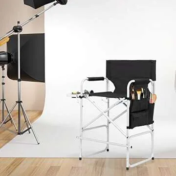 YANATTLYS Tall Directors Chair, 41'' Portable Makeup Artist Chair with Side Table for Camping and Ho...
