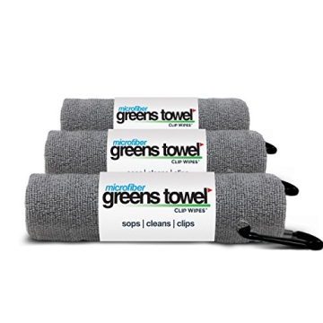 Greens Towel Silver 3 Pack Golf Towel Set for Golf Bags with Clip, Plush Microfiber Nap Fabric, 16x16, The Original (Sterling Silver)