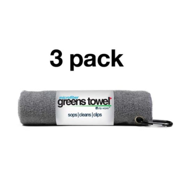 Greens Towel Silver 3 Pack Golf Towel Set for Golf Bags with Clip, Plush Microfiber Nap Fabric, 16x16, The Original (Sterling Silver)