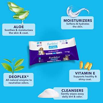 Vetnique Labs Furbliss Hygienic Pet Wipes for Dogs & Cats, Cleansing Grooming & Deodorizing Hypoalle...