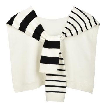 WaJuemy Women's Casual Sweater Shawl Wraps Striped Knitted Knotted Shawls Travel Scarf Wrap Cape Fas...