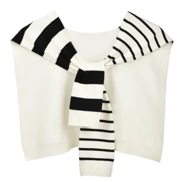 WaJuemy Women's Casual Sweater Shawl Wraps Striped Knitted Knotted Shawls Travel Scarf Wrap Cape Fas...