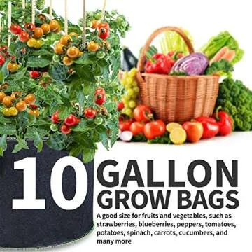 Garnen 10 Gallon Garden Grow Bags (5 Packs), Vegetable/Flower/Plant Growing Bags, Nonwoven Fabric Pots Planter for Outdoor and Indoor Planting
