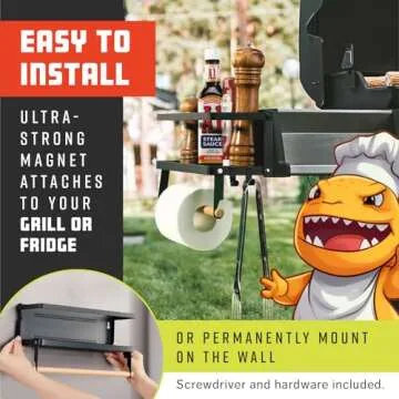 Grillzilla - Grill Armory - Magnetic Grill Caddy - BBQ Shelf Organizer and Tool Holder - Strong Magnetic Shelf for Gas Grills, Refrigerators, Ovens and More