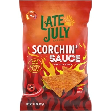Late July Snacks Scorchin' Sauce Corn Tortilla Chips - Spicy Crunchy Goodness - 7.8 Oz.