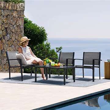 Devoko 4 Pieces Patio Furniture Set Outdoor Garden Patio Conversation Sets Poolside Lawn Chairs with...