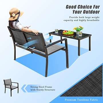 Devoko 4 Pieces Patio Furniture Set Outdoor Garden Patio Conversation Sets Poolside Lawn Chairs with Glass Coffee Table Porch Furniture (Grey)