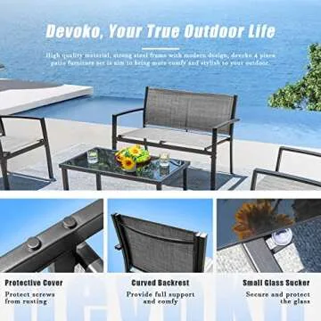 Devoko 4 Pieces Grey Patio Furniture Set Outdoor Comfort