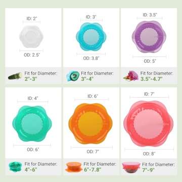 Silicone Stretch Lids for Food Storage in Fridge, Reusable Elastic Bowl Covers for Cup, Cans, Jars, Round & Rectangle Container, Food Grade Silicone Microwave Food Cover, Heat-Resistant, 6PCS