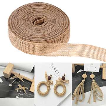 FOLAI 3 Rolls of Natural Burlap Fabric With Beautiful Burlap Ribbon Wedding Event Party And Home Decoration Long 10M Wide 2cm Each Roll