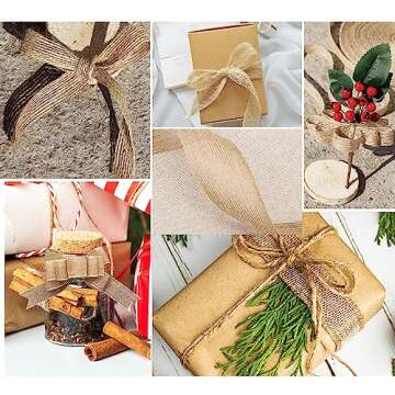FOLAI 3 Rolls of Natural Burlap Fabric With Beautiful Burlap Ribbon Wedding Event Party And Home Decoration Long 10M Wide 2cm Each Roll
