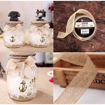 FOLAI 3 Rolls of Natural Burlap Fabric With Beautiful Burlap Ribbon Wedding Event Party And Home Decoration Long 10M Wide 2cm Each Roll