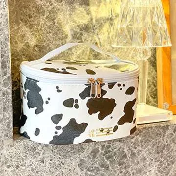 Meiyuuo Cute Makeup Bag Small Cosmetic Bags for Women Ladies Medium Pouch Toiletry Zip Pouch PU Waterproof Organizer (Cow Print)