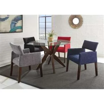 Steve Silver Amalie 48" Round Modern Dining Table with Tempered Glass Top & Solid Rubberwood Base, Architectural Pedesta, Conversational Feel, in Walnut/Clear Finish