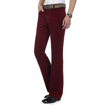 HAORUN Men Corduroy Bell Bottom Flares Pants Slim Fit 60s 70s Vintage Bootcut Trousers Wine Red