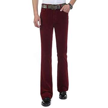 HAORUN Men Corduroy Bell Bottom Flares Pants Slim Fit 60s 70s Vintage Bootcut Trousers Wine Red