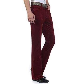 HAORUN Men Corduroy Bell Bottom Flares Pants Slim Fit 60s 70s Vintage Bootcut Trousers Wine Red