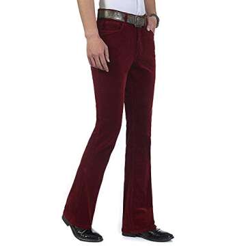 HAORUN Men Corduroy Bell Bottom Flares Pants Slim Fit 60s 70s Vintage Bootcut Trousers Wine Red