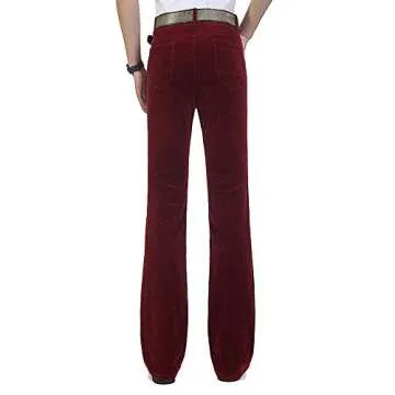 HAORUN Men Corduroy Bell Bottom Flares Pants Slim Fit 60s 70s Vintage Bootcut Trousers Wine Red