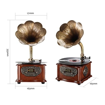 LuguLake Retro Turntable with Copper Horn & Speaker