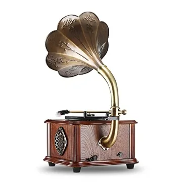 LuguLake Retro Turntable with Copper Horn & Speaker
