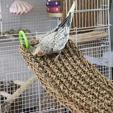 39 x 7 Inches Bird Seagrass Mat, Natural Seagrass Woven Net, Bird Hammock Mat with Hooks, Bird Cage ...
