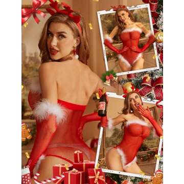 RSLOVE Christmas Lingerie Sexy Santa Fishnet Bodysuit