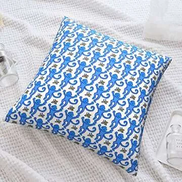 Xindi Blue Rabbit Monkeys Throw Pillow Covers Bedroom Couch Sofa Square Pillow Case Decorative Pillow Covers 18x18 Inch Pillowcase Cushion Covers with Zipper,10265