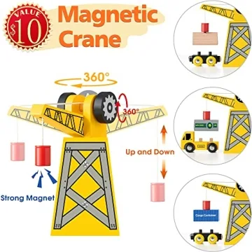 Crane Train Set for 3+ Kids - 55 Piece Wooden Toy