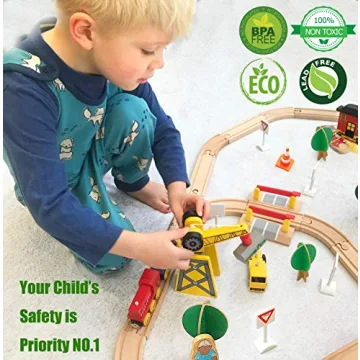 Crane Train Set for 3+ Kids - 55 Piece Wooden Toy