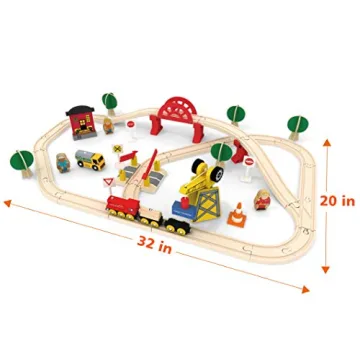 Crane Train Set for 3+ Kids - 55 Piece Wooden Toy