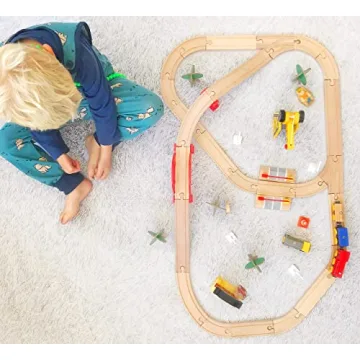 Crane Train Set for 3+ Kids - 55 Piece Wooden Toy