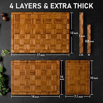 Extra Large Bamboo Cutting Boards, (Set of 3) Chopping Boards with Juice Groove Bamboo Wood Cutting Board Set Butcher Block for Kitchen, End Grain Serving Tray by Kikcoin