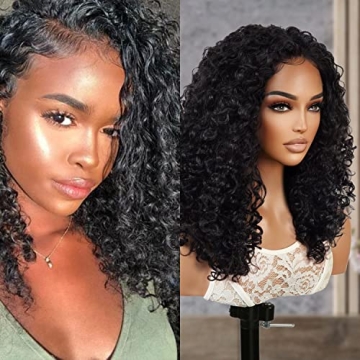 GLAM21USA STUDIOCUT BY PROS Medium Curly Bob Deep Wave T Part Swiss Lace Front with Deep part wig mi...