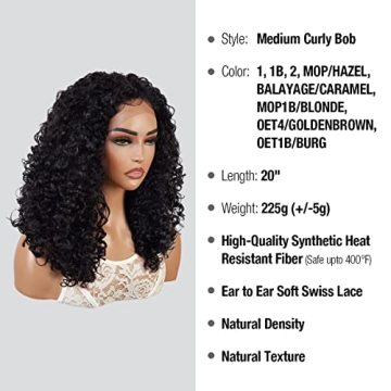 GLAM21USA Natural Looking Curly Bob Wig for Women