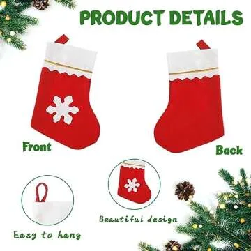 Niurewan 30 Pack 8" Mini Christmas Stocking,Snowflake Tableware Holders,Candy Pouch Bag for Christmas Tree Decoration,Party Favors,Xmas Supplies