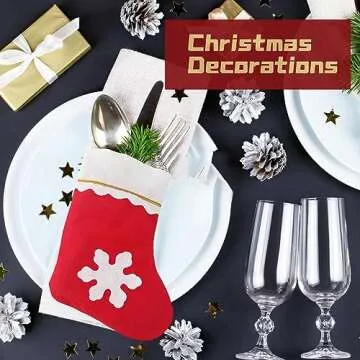 Niurewan 30 Pack 8" Mini Christmas Stocking,Snowflake Tableware Holders,Candy Pouch Bag for Christmas Tree Decoration,Party Favors,Xmas Supplies