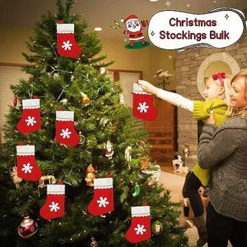 Niurewan 30 Pack 8" Mini Christmas Stocking,Snowflake Tableware Holders,Candy Pouch Bag for Christmas Tree Decoration,Party Favors,Xmas Supplies
