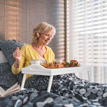 Breakfast Tray Table with Folding Legs Serving Tray Bamboo Dinner Trays for Platter Laptop Desk Bed ...