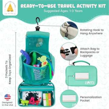 Travel Essentials for Kids – All-in-One Activity Kit for Travel, Road Trip Activities for Kids - Hanging Bag, Includes Toys and Activities for Airplanes, Hotels - Boys & Girls 1-3 Years (Seafoam)