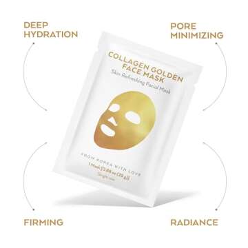 Korean Collagen Face Mask 4 pack - 24K Gold Face Mask Skin Care - Premium Alternative to Korean Shee...