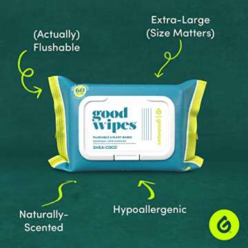Goodwipes Flushable & Plant-Based Wipes with Botanicals | 60 Count - Shea-Coco Scented and Eco-Frien...