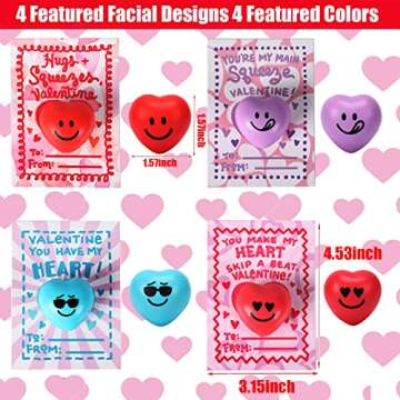 28PCS Valentines Day Heart Stress Balls with Cards - Fun Party Favors for Kids!