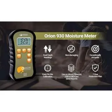 Orion® 930 Pinless Wood Moisture Meter by Wagner Meters I Accurate, Non-Damaging, Dual Depth Lumber Moisture Measurement, On-site Calibration (Standard Calibrator)
